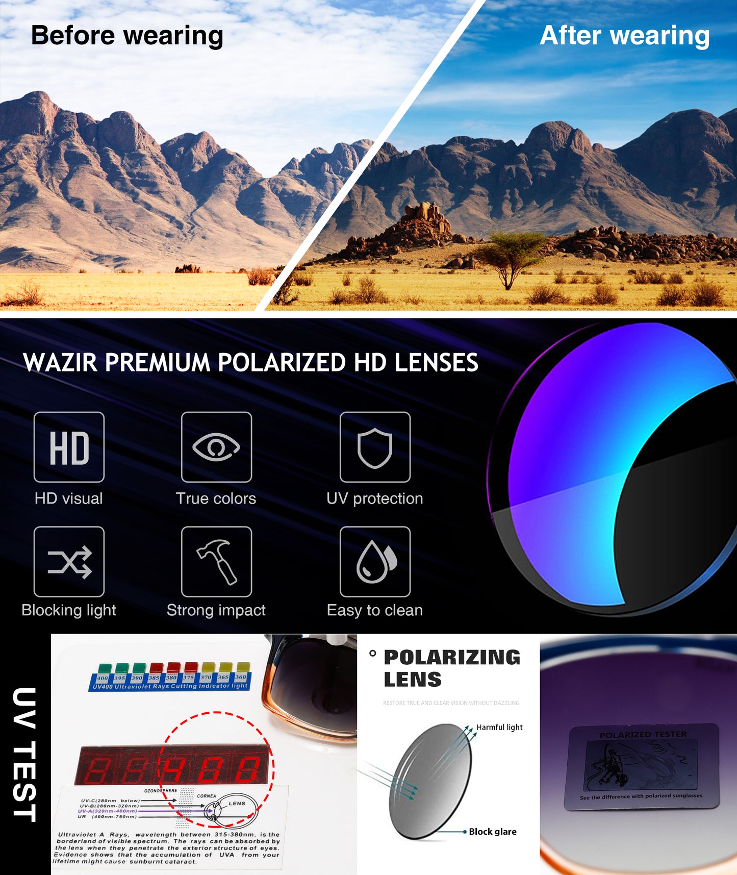 WAZIR Sunglasses Classic Black Frame